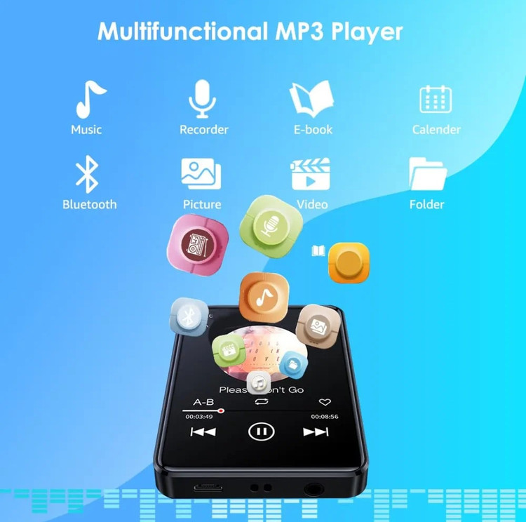 پخش کننده فیلم و موسیقی Mp3 و تصویری برند Jolike ,گیگابایتی32 بلوتوث 5.0 صفحه نمایش تمام لمسی صفحه نمایش رنگی Mini MP3 Player، پخش کننده موسیقی بدون افت HiFi با بلندگو، رادیو FM، ضبط، پشتیبانی تا 128 گیگابایت (مشکی)، M5-32GB
