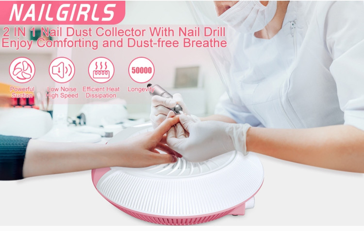 دستگاه مانیکور پدیکور فوق حرفه ای 80 واتی 35000rpm برند NAILGIRLS ، همراه با فن مکش گرد و غبار ناخن هنگام سوهان