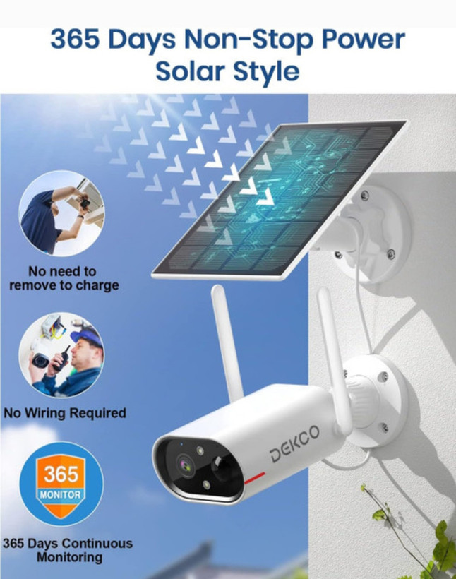 دوربین مدار بسته تحت شبکه ، خورشیدی، شارژی، ضد آب با کیفیت تصویر 2k , برند DEKCO DC8l