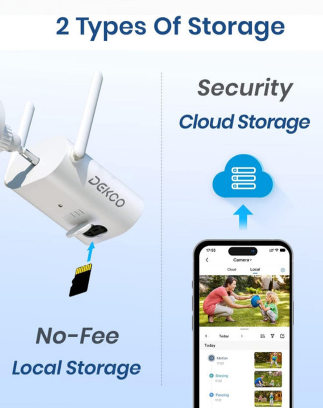 دوربین مدار بسته تحت شبکه ، خورشیدی، شارژی، ضد آب با کیفیت تصویر 2k , برند DEKCO DC8l