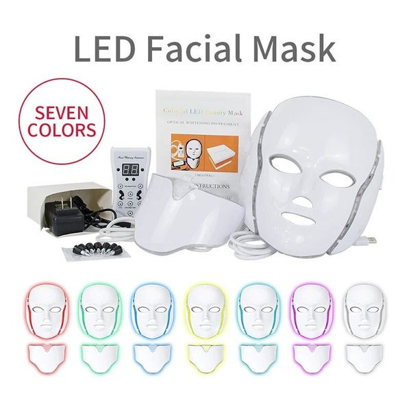 ماسک نقابی صورت و گردن LED نور درمانی در 7 رنگ،اورجینال(به سفارش بریتانیا)