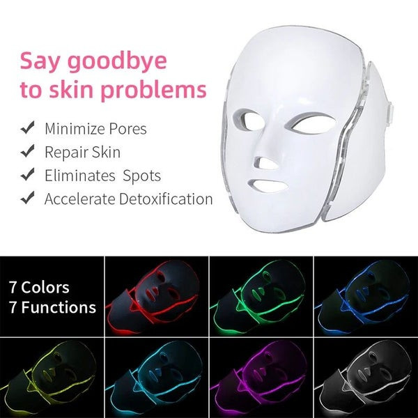 ماسک نقابی صورت و گردن LED نور درمانی در 7 رنگ،اورجینال(به سفارش بریتانیا)