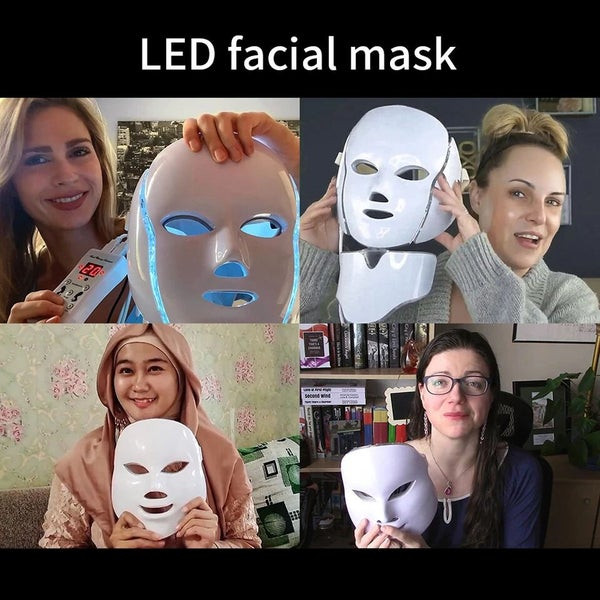 ماسک نقابی صورت و گردن LED نور درمانی در 7 رنگ،اورجینال(به سفارش بریتانیا)