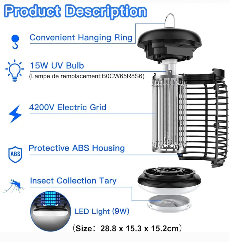 حشره کش برقی 15 وات 360 دارای چراغ ال ای دی در قسمت تحتانی دستگاهBUG ZAPPER مدل KN02