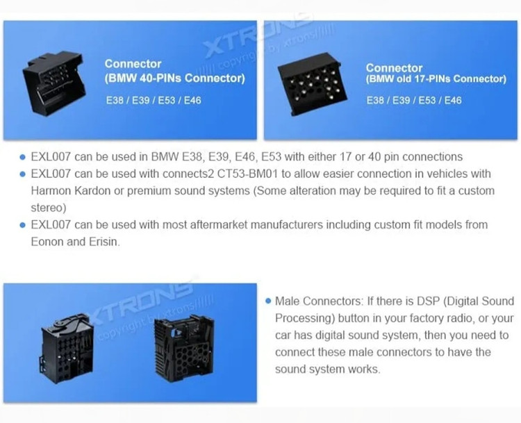 کانکتور ICE/ACS/EXL007 خودرو بی ام و مدل های E38,E39,E48,E53 برند XTRONS
