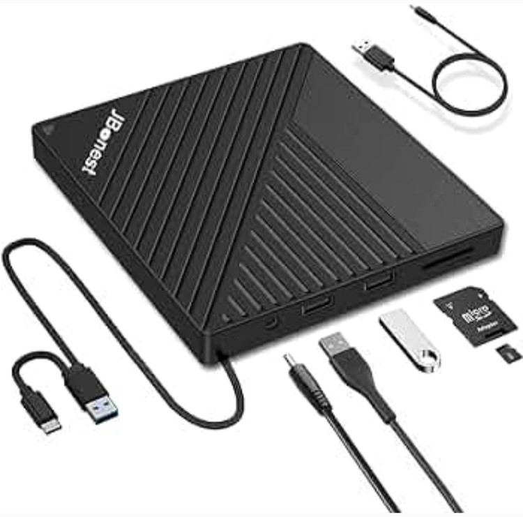 درایو DVD اکسترنال usb3 برند JBONEST همراه با دو پورت usb یک پورت type A , و مموری ریدر