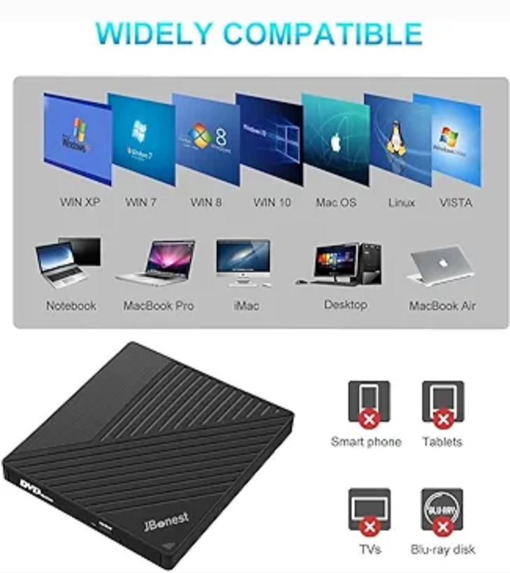 درایو DVD اکسترنال usb3 برند JBONEST همراه با دو پورت usb یک پورت type A , و مموری ریدر