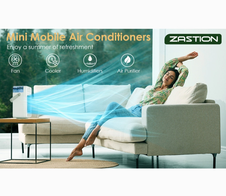 کولر آبی رومیزی 650 میلی لیتری 10 واتی 4 کاره ال ای دی دار برند Zastion