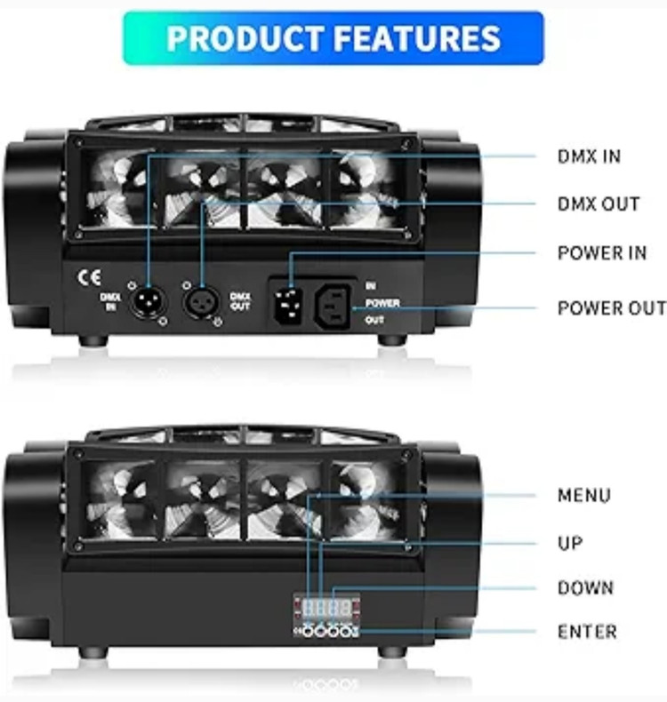 رقص نور DMX512 حساس به صدا برند U'KING SPIDER همراه با کابل صوتی ۱۰متری