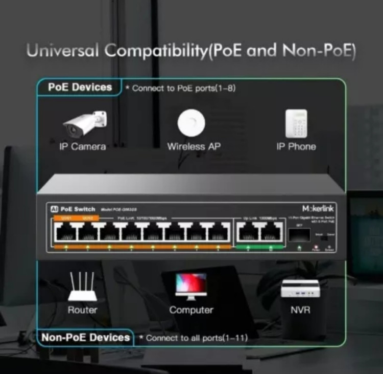 سویچ شبکه 8 پورت غیر مدیریتی با دو پورت up link برند Mokerlink