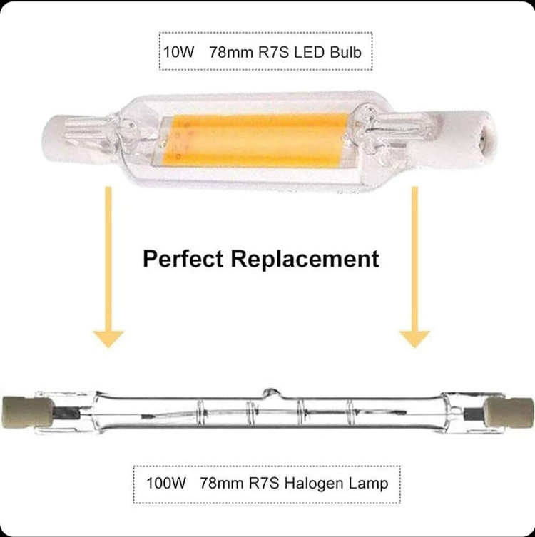 پک 2 عددی لامپ هالوژنی 10W 78mm R7S LED(بار آمازون) دارای گرید +A وتاییدیه اتحادیه اروپا(رنگ سفید گرم)