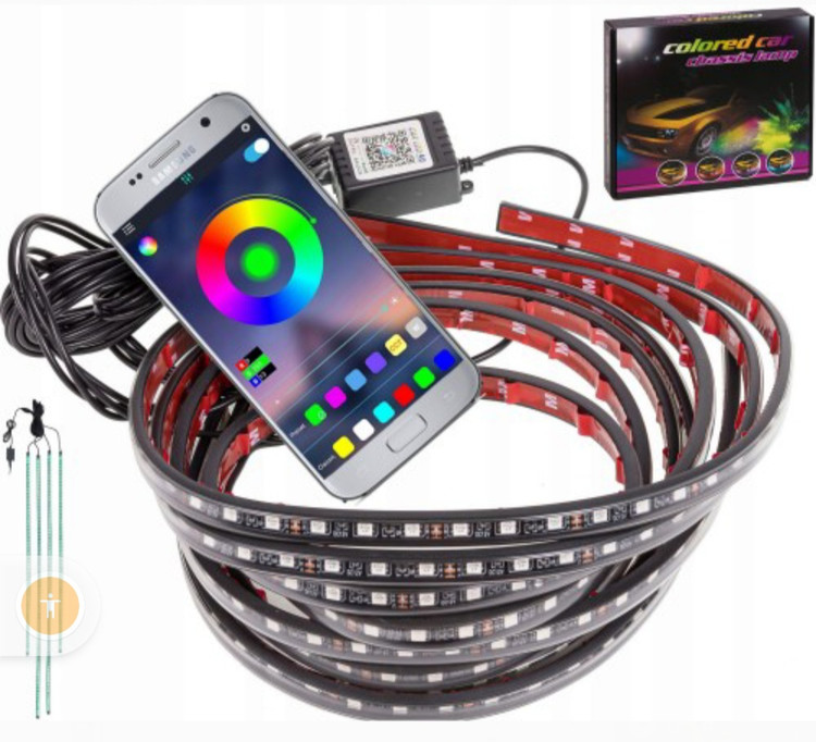کیت نورپردازی زیر خودرو حرفه ای مدل RGB با قابلیت اتصال به موبایل برای تغییر رنگ به وسیله اپلیکیشن مخصوص مدل Chasis (بار آمازون)