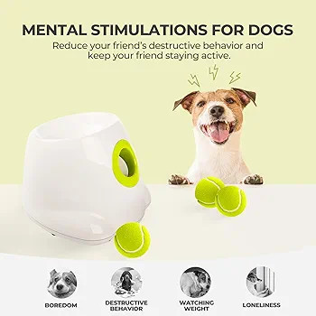دستگاه پرتاب کننده توپ خودکار برند All for Paws Dog برای سگ های کوچک، دستگاه پرتاب توپ تنیس سگ، 3 توپ شامل