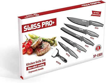 ست چاقوی 6 پارچه استیل ضد زنگ برند + Swiss pro(ساخت کشور هلند)