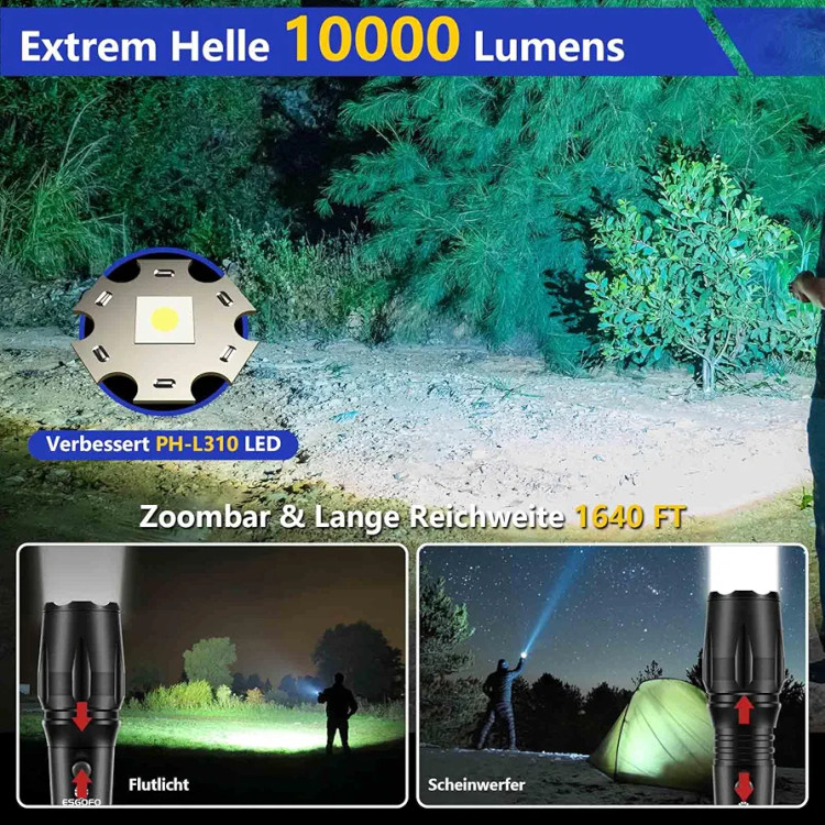 چراغ قوه شارژی تاکتیکی ضد آب با قدرت زوم و فوکز با قدرت نوری 500 لومنی برند ESGOFO (بار آمازون)