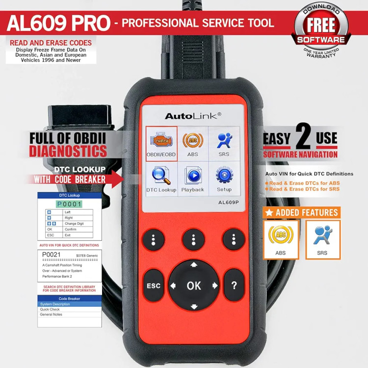 دیاگ خودرو OB2 برند Autel Autolink مدل AL609P اسکنر ABS و SRS از بهترین برندهای بازار،جزو پر فروشترین دیاگ ها در سایت آمازون