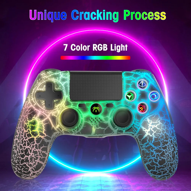 دسته بازی RGB بی سیم DYONDER برای PS4,لب تاب،تب لت،موبایل گیم پد کنترل از راه دور بی سیم،با طراحی منحصر به فرد ترک خورده،لرزش دوگانه،سنسور حرکت 6 محوره،عملکرد صوتی،کنترلر بازی به طور گستره با PS/PC/IOS سازگار است
