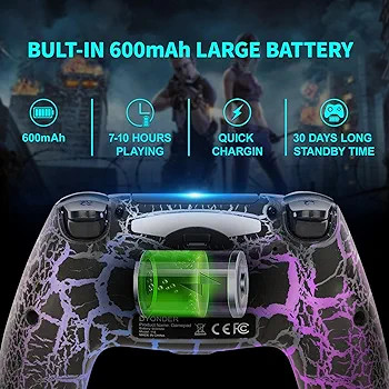 دسته بازی RGB بی سیم DYONDER برای PS4,لب تاب،تب لت،موبایل گیم پد کنترل از راه دور بی سیم،با طراحی منحصر به فرد ترک خورده،لرزش دوگانه،سنسور حرکت 6 محوره،عملکرد صوتی،کنترلر بازی به طور گستره با PS/PC/IOS سازگار است