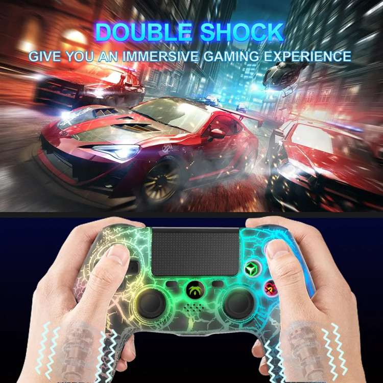 دسته بازی RGB بی سیم DYONDER برای PS4,لب تاب،تب لت،موبایل گیم پد کنترل از راه دور بی سیم،با طراحی منحصر به فرد ترک خورده،لرزش دوگانه،سنسور حرکت 6 محوره،عملکرد صوتی،کنترلر بازی به طور گستره با PS/PC/IOS سازگار است