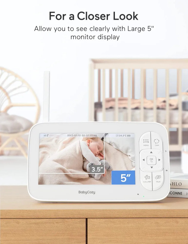 دوربین کنترل کودک با کیفیت HD(720p) برند Babycozy دارای مانیتور مخصوص و توانایی بزرگ نمایی تصویر
