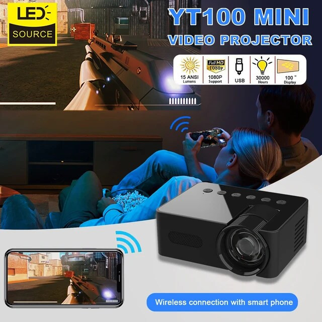 مینی پروژکتور برند Rotundity با کیفیت HD با قابلیت اتصال به موبایل با سیستم عامل آندروید و آیو اس،USB، ساپورت فیلم های فول اچ دی