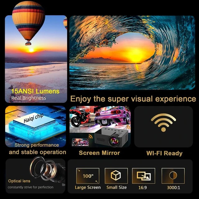 مینی پروژکتور برند Rotundity با کیفیت HD با قابلیت اتصال به موبایل با سیستم عامل آندروید و آیو اس،USB، ساپورت فیلم های فول اچ دی