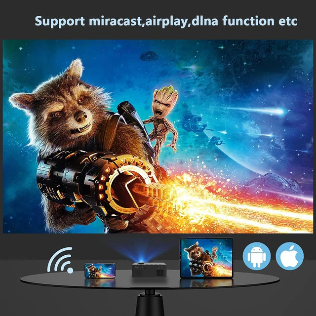 مینی پروژکتور برند Rotundity با کیفیت HD با قابلیت اتصال به موبایل با سیستم عامل آندروید و آیو اس،USB، ساپورت فیلم های فول اچ دی