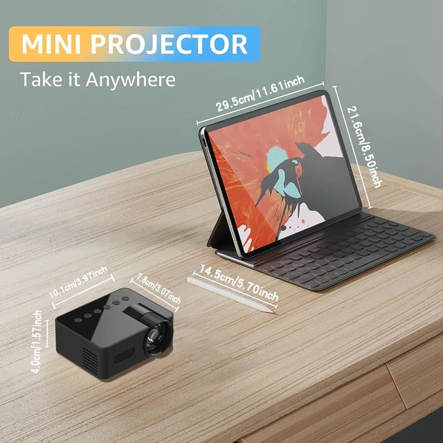 مینی پروژکتور برند Rotundity با کیفیت HD با قابلیت اتصال به موبایل با سیستم عامل آندروید و آیو اس،USB، ساپورت فیلم های فول اچ دی