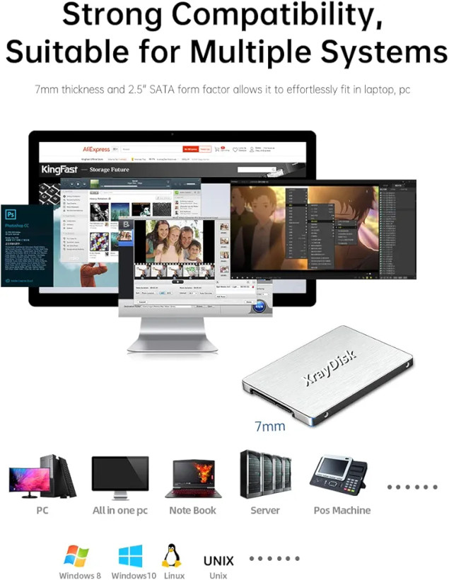 هارد SSD اینترنال 1 ترا بایت SATA3 با قدرت بالای read/write 500Mbs برند Xraydisk(بار آمازون)رنگ مشکی