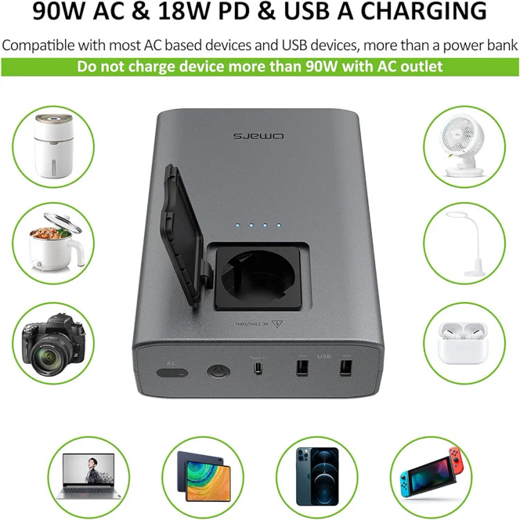 پاور بانک با پریز AC برای شارژ لپ تاپ،هلی شات،و... و پورت یو اس بی برای شارژ موبایل ،ظرفیت 24000 میلی آمپر برند Omars