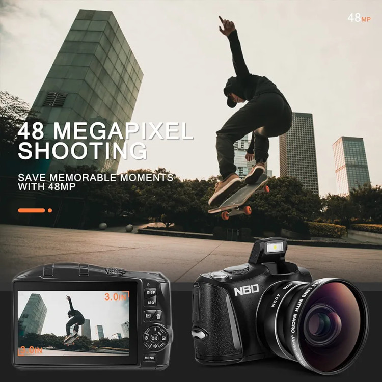 دوربین عکسبرداری و فیلمبرداری حرفه ای 4k با دقت تصویر 48MP با صفحه نمایش 3 اینچی برند NBD با قدرت زوم 16 برابر