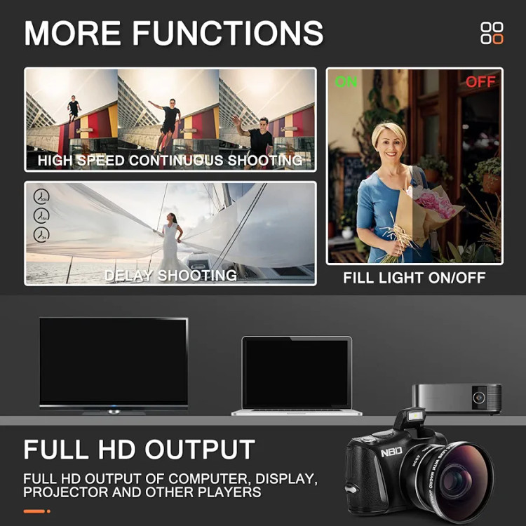 دوربین عکسبرداری و فیلمبرداری حرفه ای 4k با دقت تصویر 48MP با صفحه نمایش 3 اینچی برند NBD با قدرت زوم 16 برابر