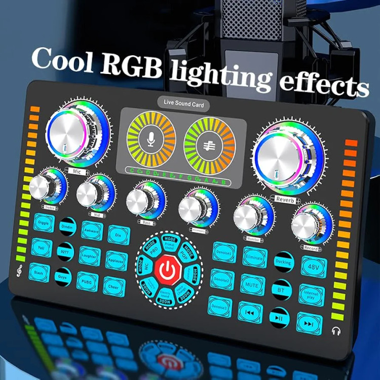 کارت صدای 8 کاناله RGB با قابلیت تغییر صدا و میکس آن،افکت های صوتی مدل Q7(بار آمازون)