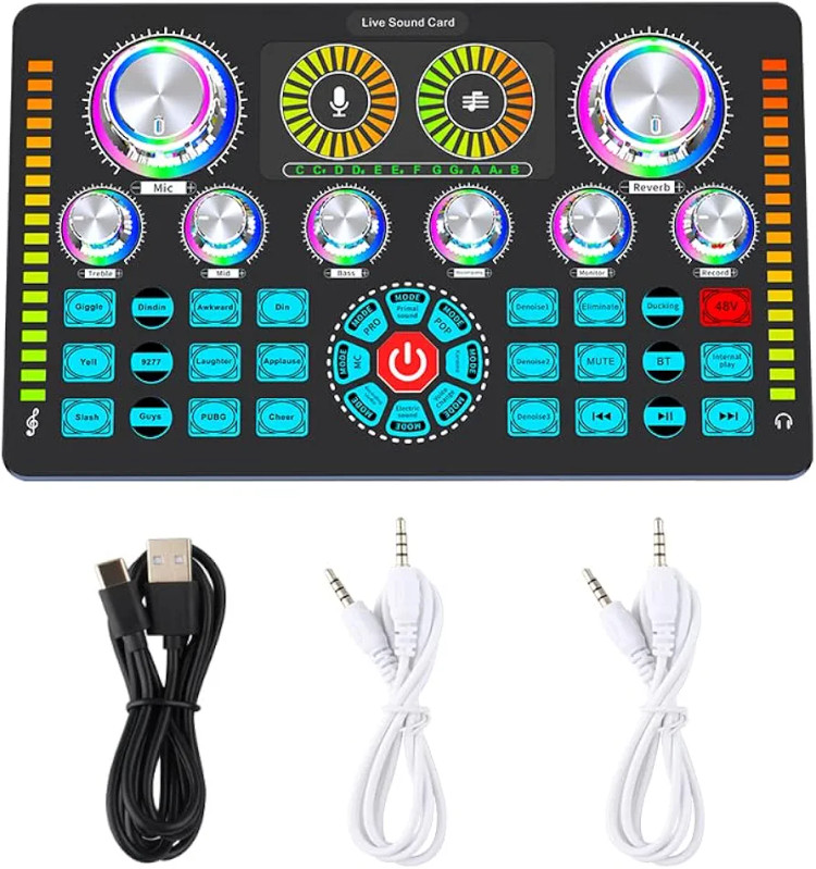 کارت صدای 8 کاناله RGB با قابلیت تغییر صدا و میکس آن،افکت های صوتی مدل Q7(بار آمازون)