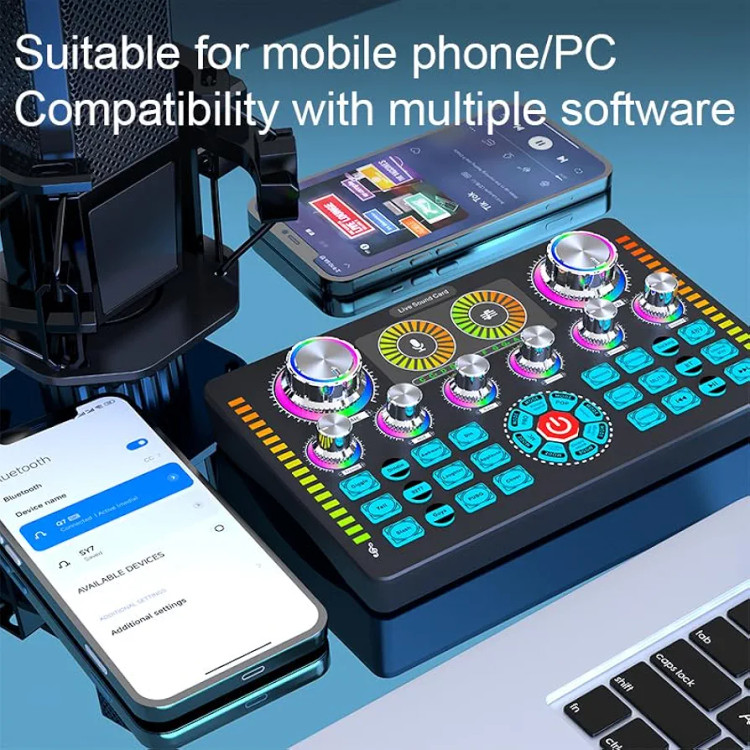 کارت صدای 8 کاناله RGB با قابلیت تغییر صدا و میکس آن،افکت های صوتی مدل Q7(بار آمازون)