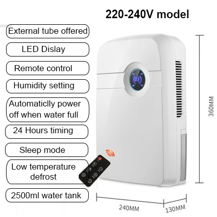 دستگاه رطوبت گیر 2.5 لیتری ریموت دار مدل CJ-2020-45Y,با قابلیت رطوبت گیری 500 میلی لیتر در روز