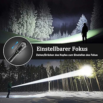 چراغ قوه LED جکسینلی، 5000 لومن، چراغ قوه با روشنایی بالا، قابل شارژ از طریق USB، چراغ قوی با ۵ حالت نوری، مناسب برای کمپینگ، موقعیتهای اضطراری و دویدن با سگ.