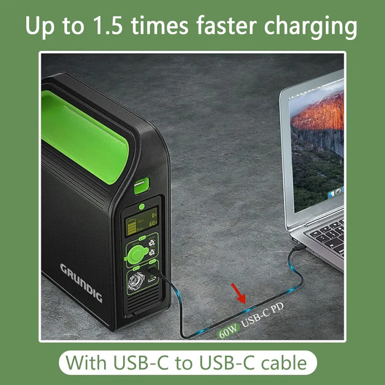 پاور ژنراتور قابل حمل قابل اتصال به پنل خورشیدی، 300 وات ،86400 میلی آمپر AC/DC/USB/60W PD Output اورجینال آلمانی برند GRUNDIG