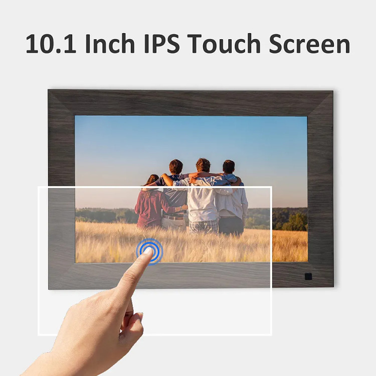 قاب عکس دیجیتال لمسی قابل اتصال به موبایل برند GIONAR، صفحه نمایش لمسی 10 اینچی IPS، پایه مغناطیسی، حافظه 16 گیگابایتی، سنسور حرکت، چرخش خودکار، اشتراکگذاری عکسها و ویدیوها از طریق برنامه
