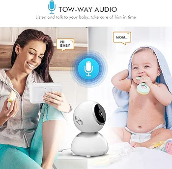 دوربین نظارتی اتاق کودک،با صفحه نمایش 5 اینچی و کیفیت HD,چرخش 360 درجه دوربین،کانال صدای دو طرفه،دید در شب با بزرگنمایی 2 برابر با برد 150 متری و باتری 2500 میلی آمپری برند homeeasy