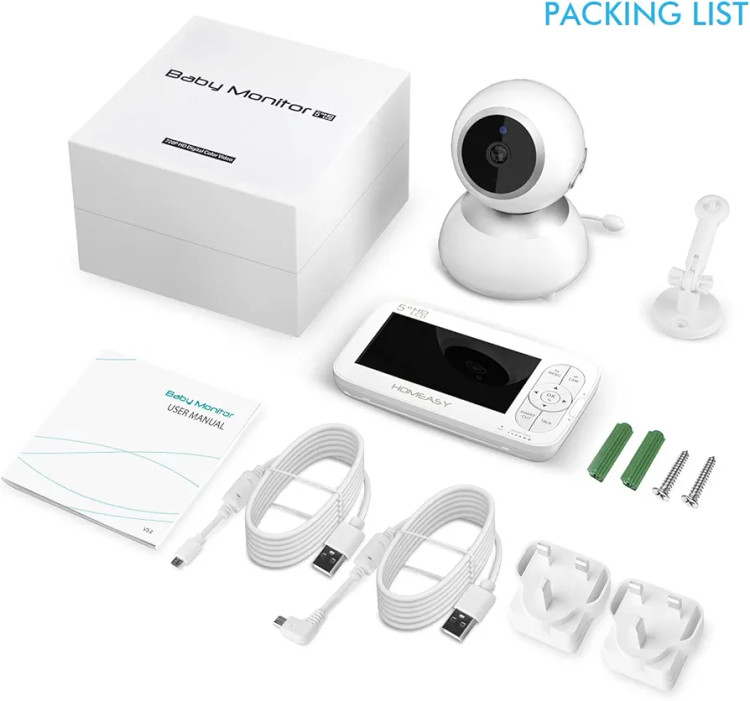 دوربین نظارتی اتاق کودک،با صفحه نمایش 5 اینچی و کیفیت HD,چرخش 360 درجه دوربین،کانال صدای دو طرفه،دید در شب با بزرگنمایی 2 برابر با برد 150 متری و باتری 2500 میلی آمپری برند homeeasy