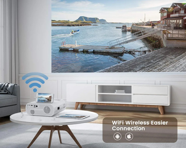 ویدیو پروژکتور برند WiMiUS مدل K5,قابل حمل،دارای کیف مخصوص،قابل اتصال با وای فای به موبایل،قابل اتصال به USB و HDMI