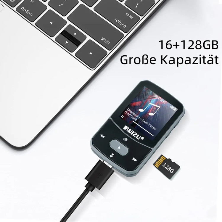 پخش کننده موزیک،mp3,mp4 پلیر کوچک گیره دار،با حافظه داخلی 8 گیگابایت و ساپورت 128 گیگابایت SdCard برند RUIZU مدل X52
