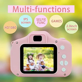 دوربین دیجیتال قابل شارژ کودکان و نوجوانان، اسباب بازی آموزشی با ویدئو 2 اینچی HD 1080P و کارت SD 32 گیگابایتی همراه با یک رم ۳۲گیگابایتی