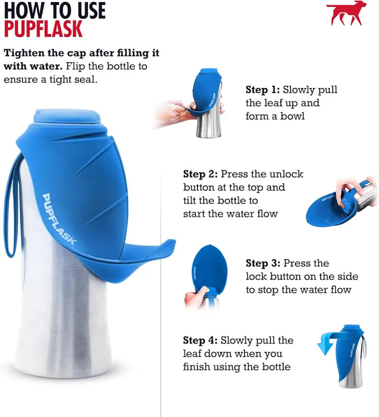 فلاسک آب استیل ضد زنگ مخصوص سگ و گربه ۸۰۰ میلی لیتری برند PupFlask