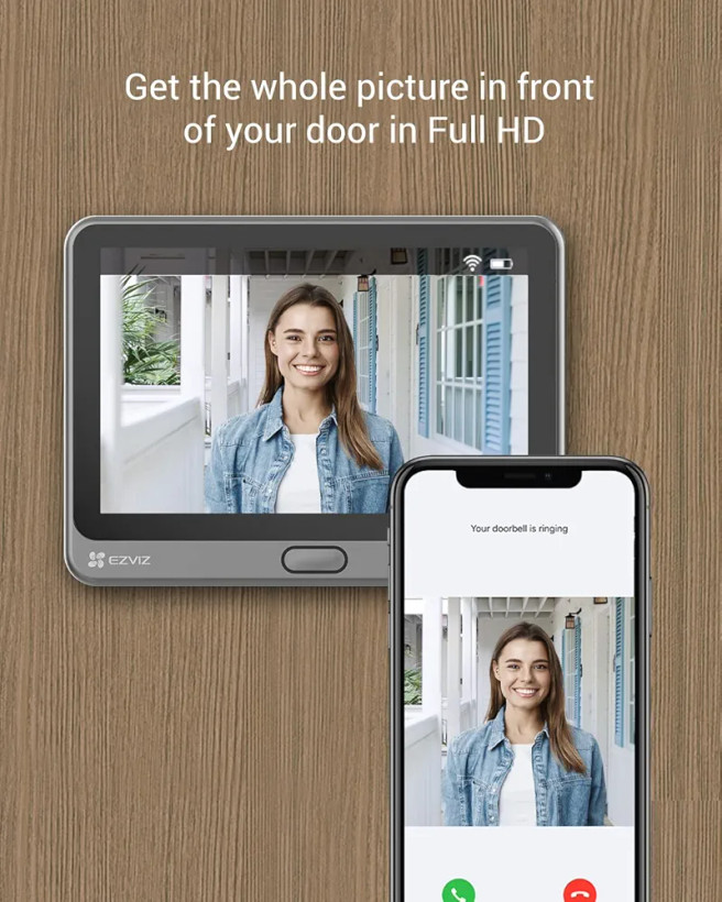 زنگ درب چشمی هوشمند با کیفیت تصویر FHD و صفحه نمایش 4.3 اینچی برند Ezviz مدل CP4 با قابلیت اتصال به موبایل