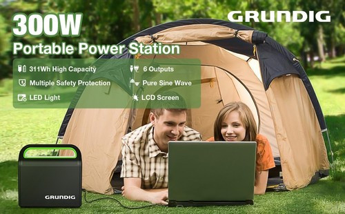 پاور ژنراتور قابل حمل قابل اتصال به پنل خورشیدی، 300 وات ،86400 میلی آمپر AC/DC/USB/60W PD Output اورجینال آلمانی برند GRUNDIG