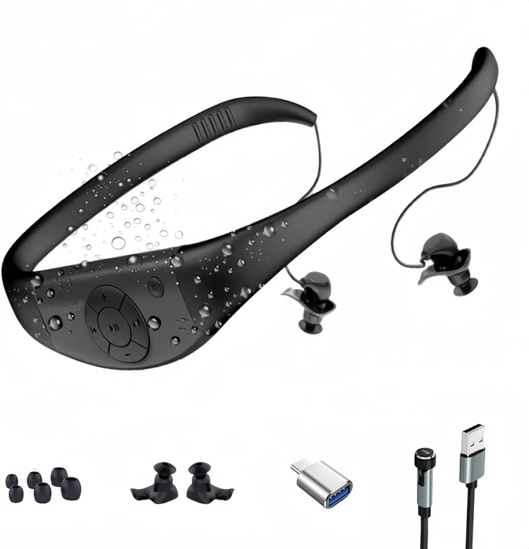 هدفون پخش کننده MP3 ضد آب برای شنا، حافظه 8 گیگابایتی، 20 ساعت زمان پخش، گواهی IPX8، پخش کننده موسیقی زیر آب 3M، Shuffle/Order برند Tayogo نسل دوم مدل W16(بهترین هدفون سال ۲۰۲۳))