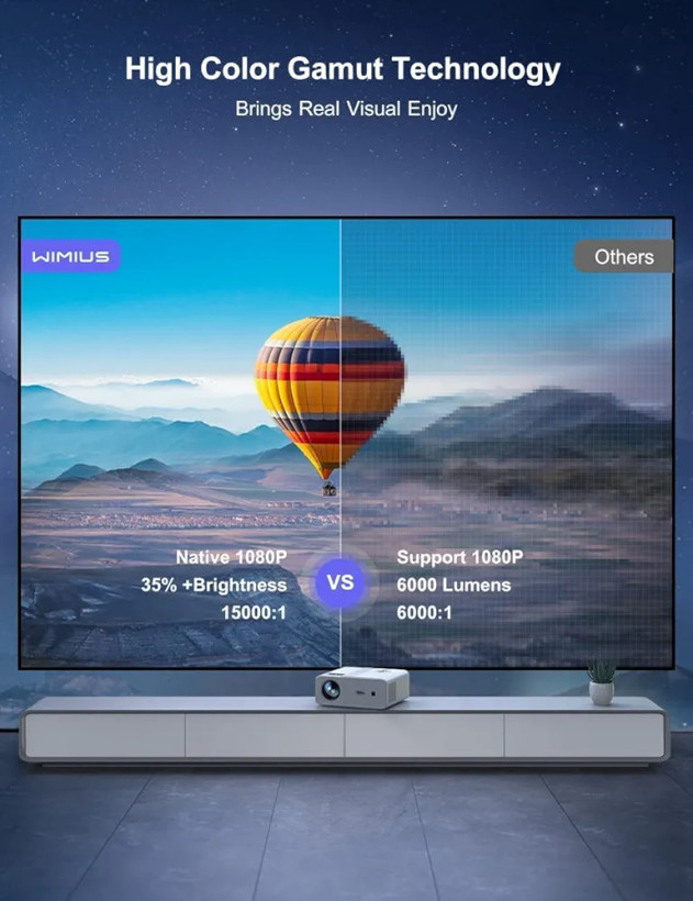 ویدیو پروژکتور با کیفیت تصویر FHD و ساپورت 4k برند WiMiUS W7