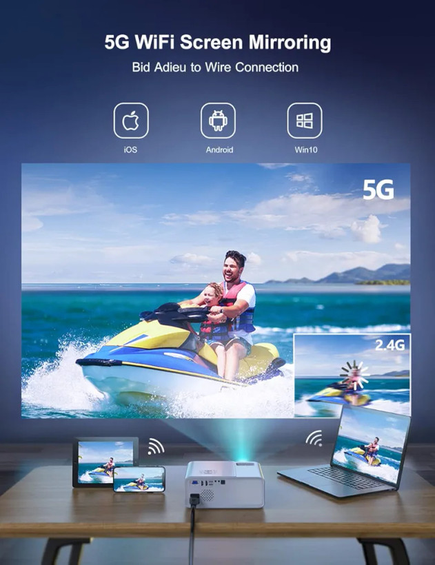 ویدیو پروژکتور با کیفیت تصویر FHD و ساپورت 4k برند WiMiUS W7